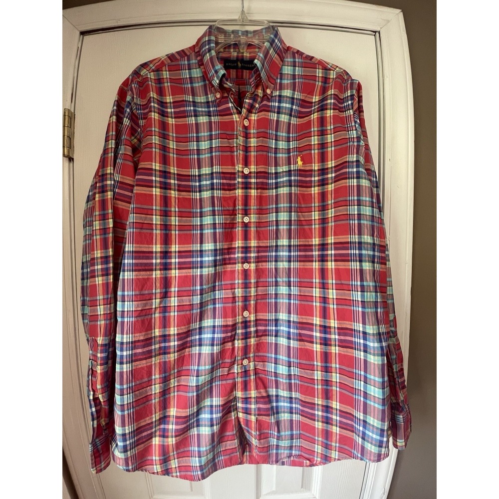 Ralph Lauren Red/Blue/Yellow Plaid Woven LS Button-Down Button-Up Shirt L